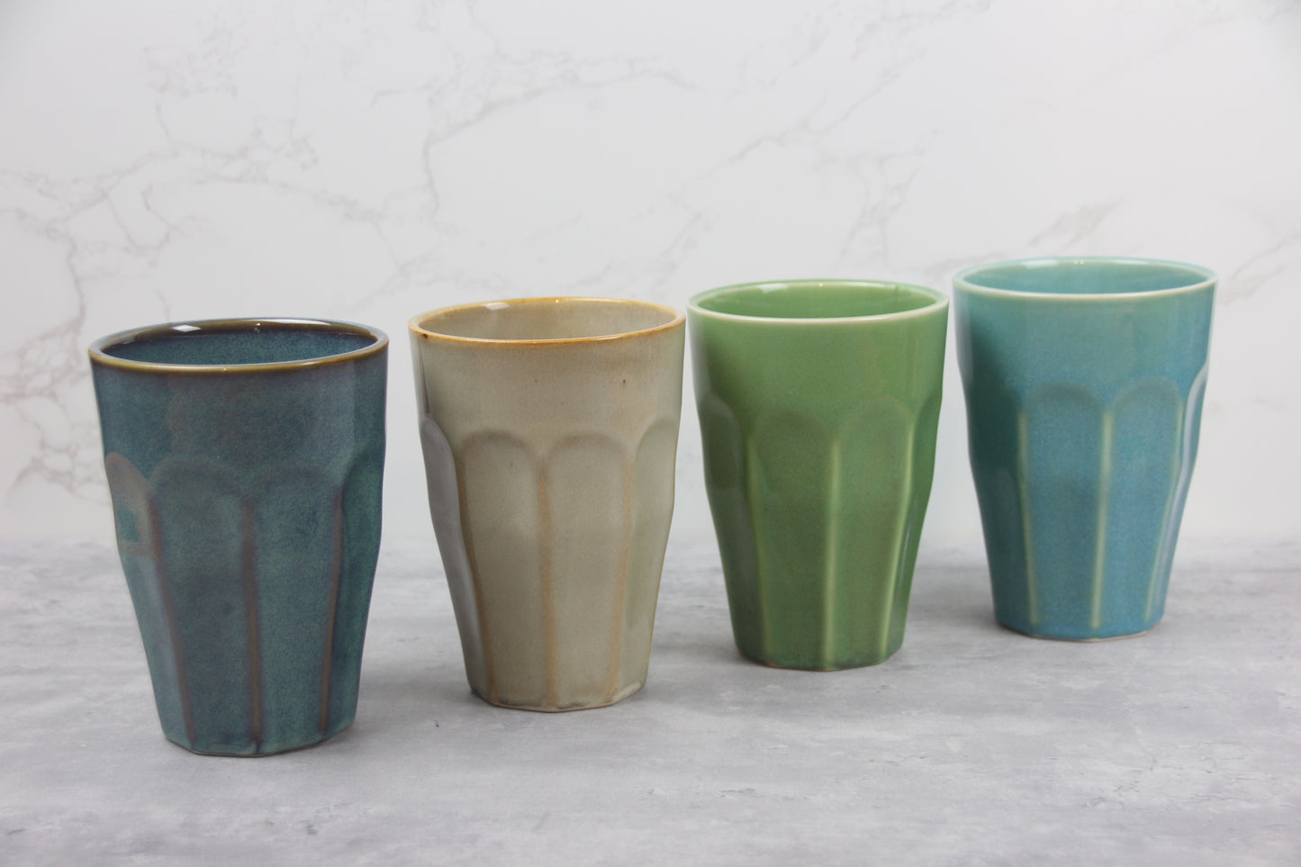 Retro Latte Cups aus Keramik - 4er Set Becher - 330 ml