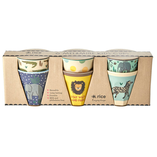 RICE 6er Set kleine Melamin Becher Jungle Animals