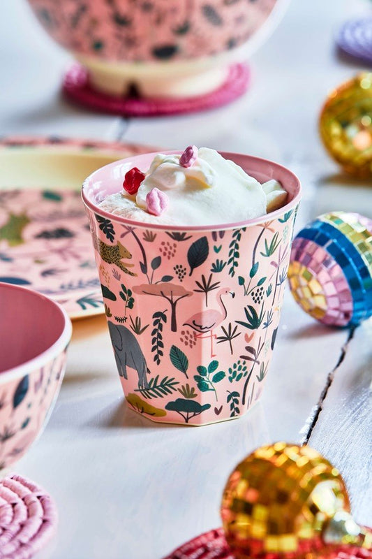 RICE Cup Jungle Animals Becher rosa
